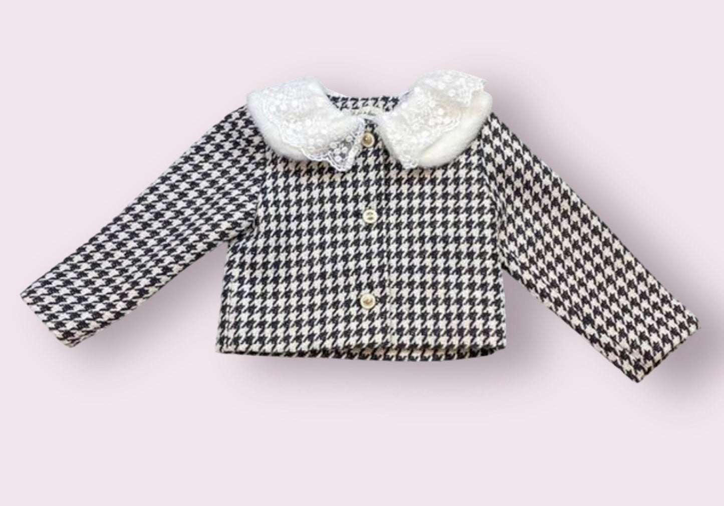 Toddler Lace Fur Collar Houndstooth Jacket