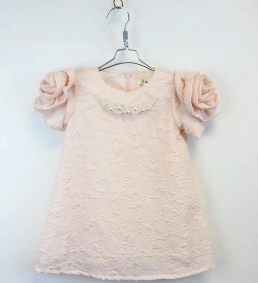 Floral Brocade Dress- Pink