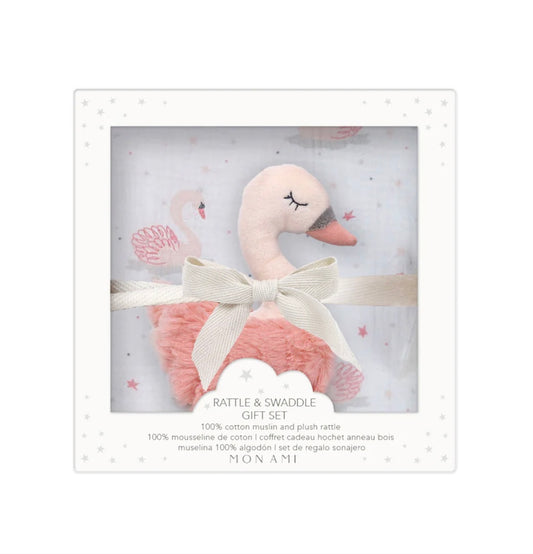 Swan Rattle and Swaddle Gift set