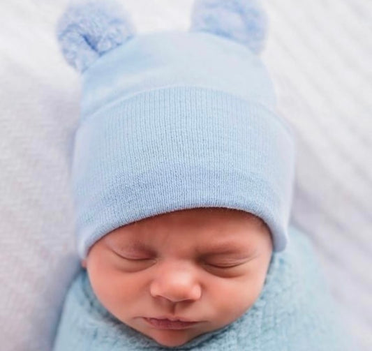 Blue Bear Fuzzy Ears Newborn Hat