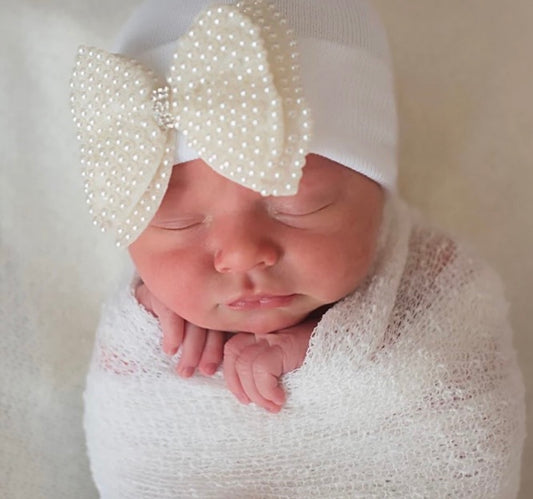 Pearl Bow Newborn Hat