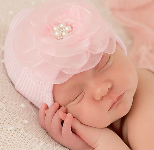 Pink Flower Newborn Hat