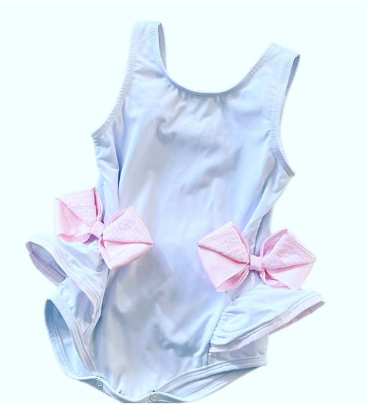 Girl White with Pink Bow Bathing Suit